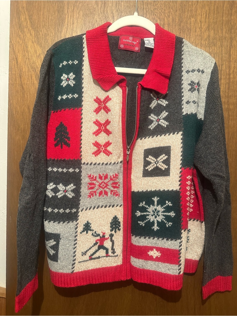 Holiday Lodge Red & Gray Fair Isle Zip-Front Cardigan Sweater